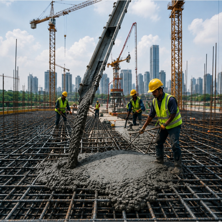 Concrete placement at construction site
